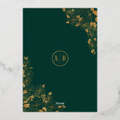 エメラルドエレガントグリーン金ゴールドバードフローラ結婚ズ 箔招待状 (裏面)