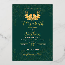 エメラルドエレガントグリーン金ゴールドバードフローラ結婚ズ 箔招待状
