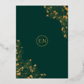 エメラルドエレガントグリーン金ゴールドバードフローラ結婚ズ 箔招待状 (裏面)