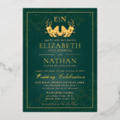 エメラルドエレガントグリーン金ゴールドバードモノグラム結婚ズ 箔招待状 (正面)