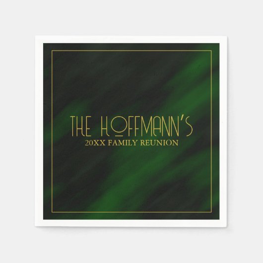 エメラルドエレガントグリーン金ゴールドフレームファミリー懇親会 スタンダードカクテルナプキン (正面)