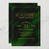 エメラルドエレガントグリーン金ゴールドフレームファミリー懇親会 招待状 (正面/裏面)