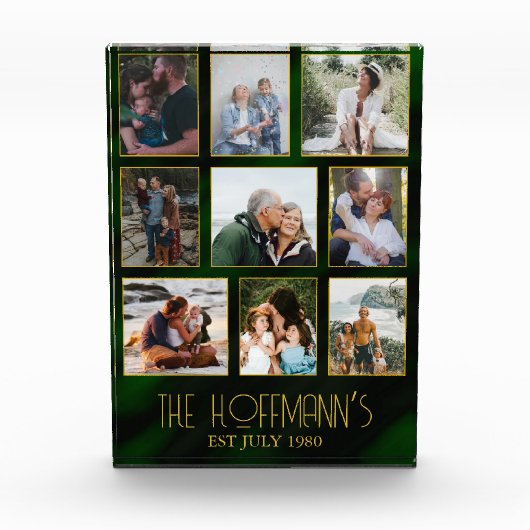 エメラルドエレガントグリーン金ゴールドフレームフォトコラージュ フォトブロック (正面)