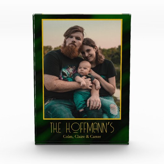 エメラルドエレガントグリーン金ゴールドフレームフォトブロック フォトブロック (正面)