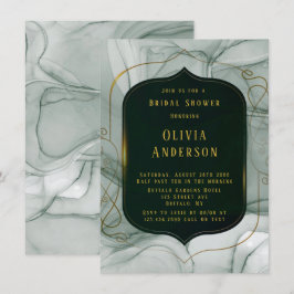 エメラルドエレガントグリーン金ゴールドフレームブライダルシャワー 招待状