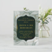 エメラルドエレガントグリーン金ゴールドフレームブルーデスメイドランチ 招待状 (スタンド正面)