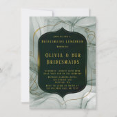 エメラルドエレガントグリーン金ゴールドフレームブルーデスメイドランチ 招待状 (正面)