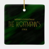 エメラルドエレガントグリーン金ゴールドフレーム写真クリスマス セラミックオーナメント (裏面)