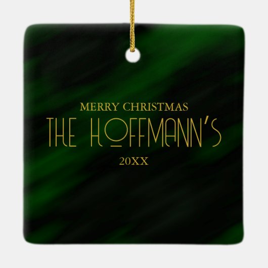 エメラルドエレガントグリーン金ゴールドフレーム写真クリスマス セラミックオーナメント (裏面)