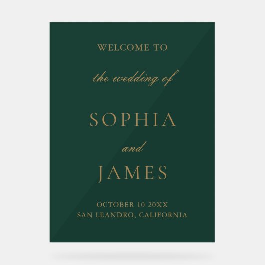 エメラルドエレガントグリーン金ゴールドミニマル結婚リスト アクリルサイン (正面)