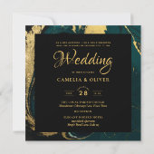 エメラルドエレガントグリーン金ゴールドヴィンテ華美ージウェディング 招待状 (裏面)