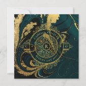 エメラルドエレガントグリーン金ゴールドヴィンテ華美ージウェディング 招待状 (正面)