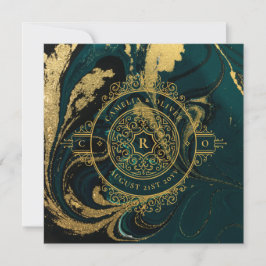 エメラルドエレガントグリーン金ゴールドヴィンテ華美ージウェディング 招待状