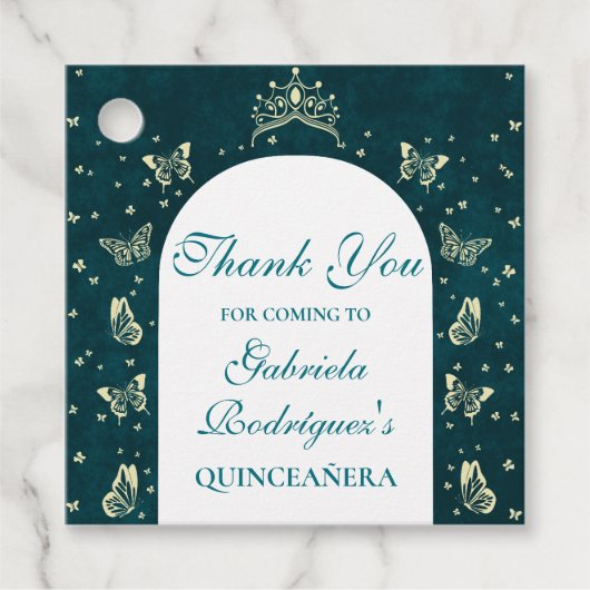 エメラルドエレガントグリーン金ゴールド蝶ありがとう フェイバータグ (正面)