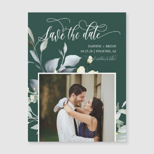 エメラルドエレガントグリーン離れのは日付マグネットを保存 (正面)