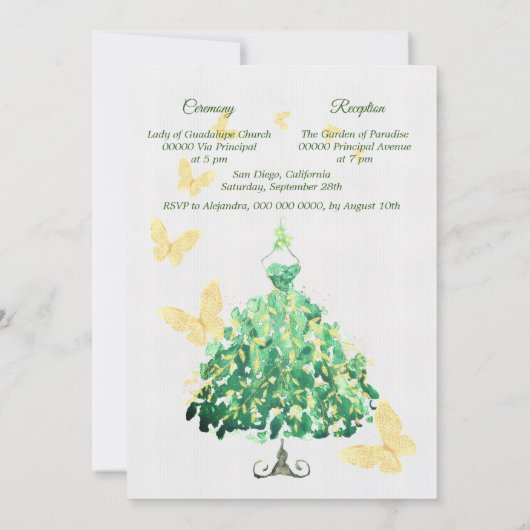 エメラルドエレガントグリーン&ゴールデンキンセニェラ 招待状 (裏面)