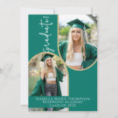 エメラルドエレガントグリーン&金ゴールドアーチ写真卒業 案内状 (正面)