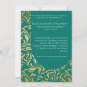 エメラルドエレガントグリーン&金ゴールドアーチ写真卒業 案内状 (裏面)