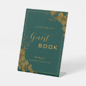 エメラルドエレガントグリーン&金ゴールドフローラゲストブックサイン 台座サイン (正面)