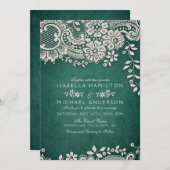 エメラルドエレガントヴィンテージレースラス結婚ト 招待状 (正面/裏面)