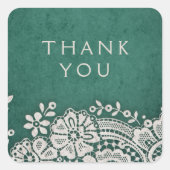 エメラルドエレガントヴィンテージレース素朴結婚式の引き出物 スクエアシール (正面)