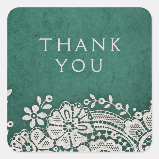 エメラルドエレガントヴィンテージレース素朴結婚式の引き出物 スクエアシール (正面)