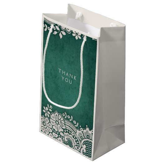 エメラルドエレガントヴィンテージレース素朴結婚式の引き出物 スモールペーパーバッグ (裏面アングル)