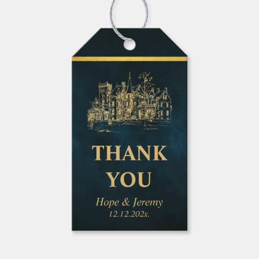 エメラルドエレガント金ゴールドおとぎ話結婚式の引き出物ラベル ギフトタグ (正面)