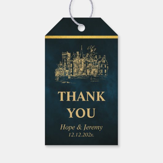 エメラルドエレガント金ゴールドおとぎ話結婚式の引き出物ラベル ギフトタグ (裏面)