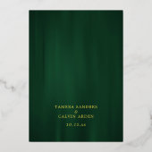 エメラルドエレガント金ゴールド装飾フレ結婚ーム 箔招待状 (裏面)