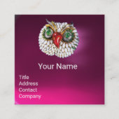 エメラルドオパールジュエルフクロウピンク明るい赤紫色 スクエア名刺 (正面)