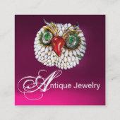 エメラルドオパールジュエルフクロウピンク明るい赤紫色 スクエア名刺 (裏面)