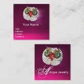 エメラルドオパールジュエルフクロウピンク明るい赤紫色 スクエア名刺 (正面/裏面)