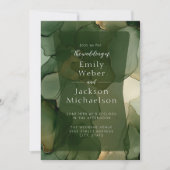 エメラルドオリーブグリーンアルコールイン結婚クス 招待状 (正面)