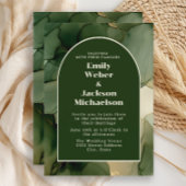 エメラルドオリーブグリーン金ゴールドフローラ結婚アーチ 招待状