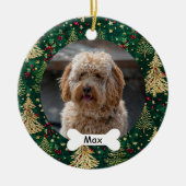 エメラルドカスタムグリーンPET子犬の写真 セラミックオーナメント (正面)