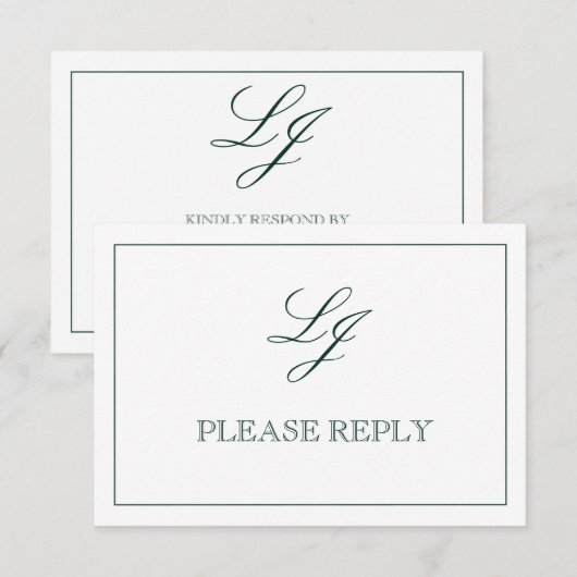 エメラルドクラシックグリーンスクリプトモノグラムNo Meals 出欠カード (正面/裏面)