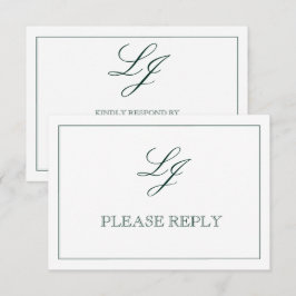 エメラルドクラシックグリーンスクリプトモノグラムNo Meals 出欠カード