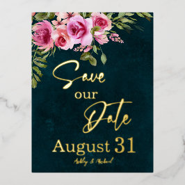 エメラルドクラシックグリーンブルガンディダークムーディーズ結婚ズ 箔招待状ポストカード