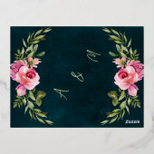 エメラルドクラシックグリーンブルガンディダークムーディーズ結婚ズ 箔招待状ポストカード (裏面)