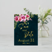 エメラルドクラシックグリーンブルガンディダークムーディーズ結婚ズ 箔招待状ポストカード (立ち正面)