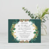 エメラルドクリスマス水彩ゴールド松ぼっくりリース 招待状 (スタンド正面)