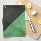 エメラルドクリームとブラックモノグラム キッチンタオル (四つ折り)