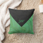 エメラルドクリームとブラックモノグラム クッション (ブランケット)