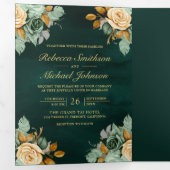 エメラルドクリームフローラ金ゴールドQRコードフォト結婚ズ 三つ折り招待状 (内部最初)