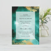 エメラルドグラマー | 水の色と金ゴールド結婚の 招待状 (スタンド正面)