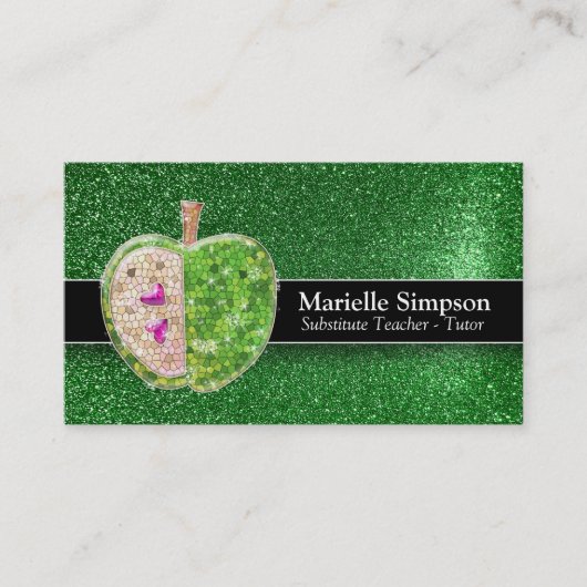 エメラルドグリッターアップル代替先生家庭教師 名刺 (正面)