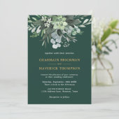 エメラルドグリーナリーグリーンリーフ金ゴールドモノグラム結婚ズ 招待状 (スタンド正面)