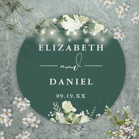 エメラルドグリーナリーストリングライト結婚式の引き出物 ラウンドシール