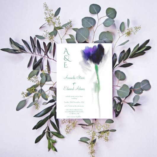 エメラルドグリーナリーチューリップフローラモノグラム結婚ズ 招待状